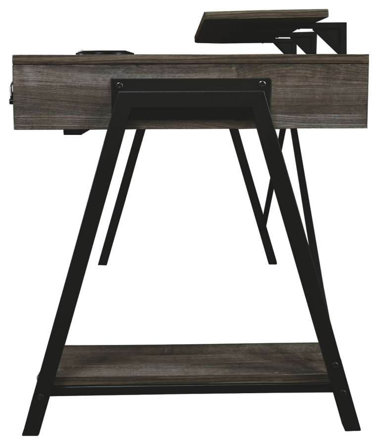 Led Back Light Wooden Gaming Desk With Can Cooler And Usb Port, Taupe Gray By Benzara | Desks | Modishstore - 2