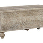Medallion Pattern Wooden Storage Bench With Hinged Opening, White By Benzara | Benches | Modishstore