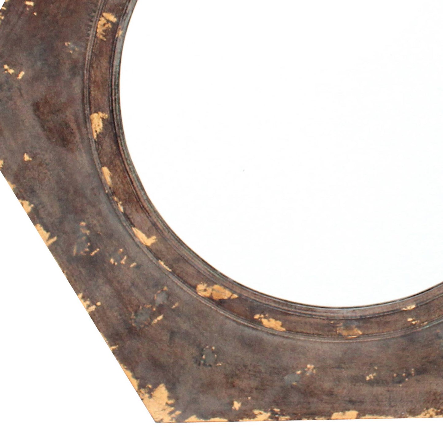 Rustic Style Wooden Wall Mirror With Hexagonal Frame, Silver And Brown By Benzara | Mirrors | Modishstore - 5