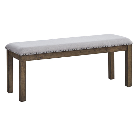 Nailhead Trim Wooden Dining Bench With Fabric Upholstery, Brown And Gray By Benzara | Benches | Modishstore