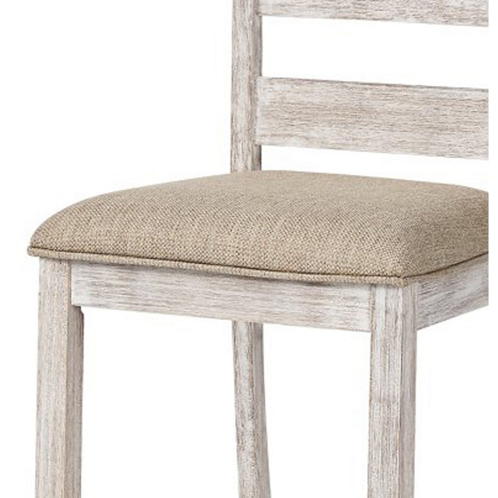 Armless Wooden Barstool Set With Textured Finish, Brown And White By Benzara | Bar Stools & Tables | Modishstore - 3