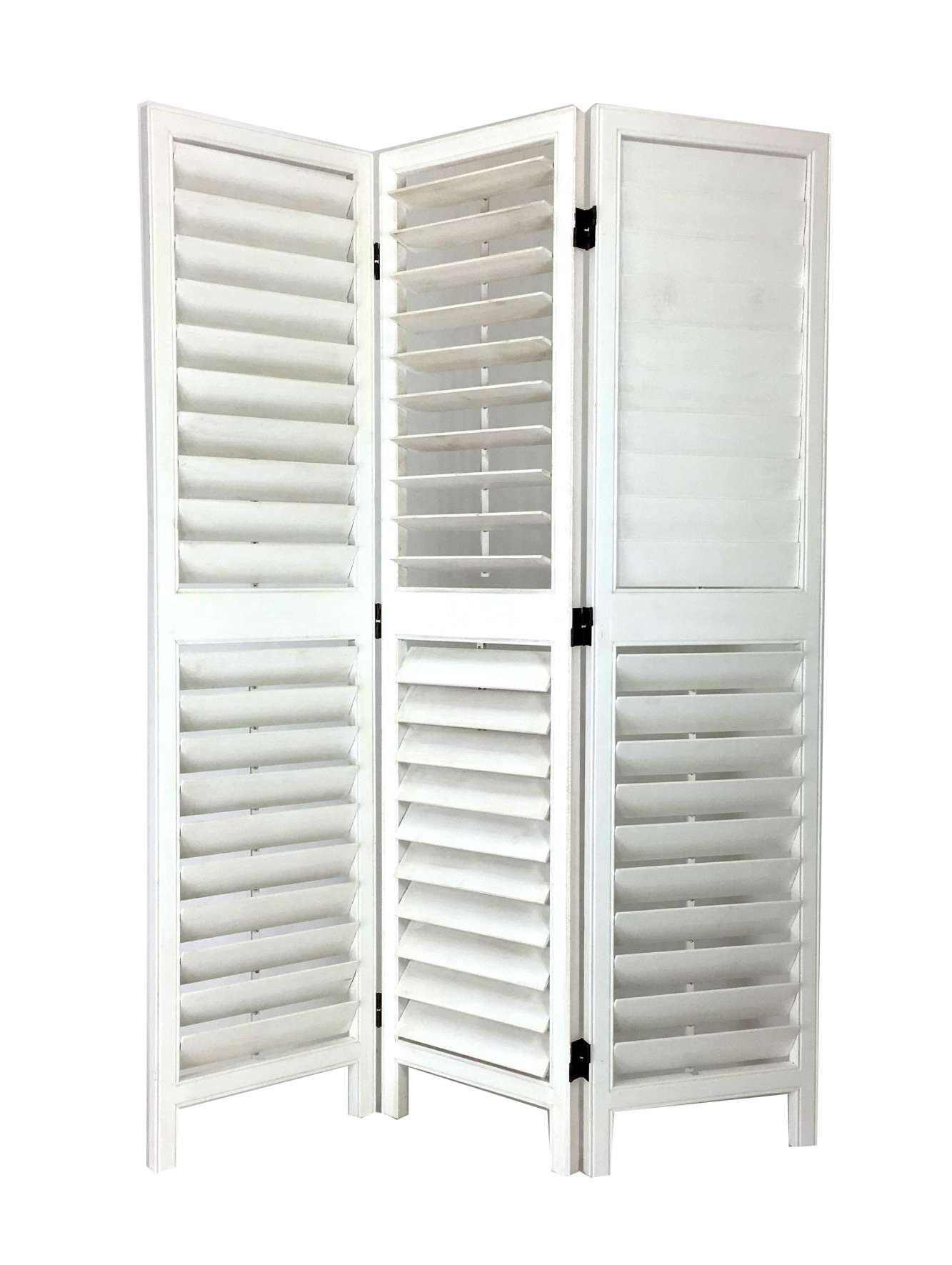 Wooden 3 Panel Room Divider With Slatted Design, White By Benzara | Room Divider | Modishstore - 5