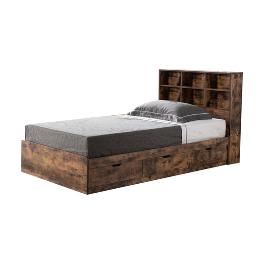 Wooden Frame 3 Drawers Twin Size Chest Bed, Distressed Brown By Benzara | Beds | Modishstore