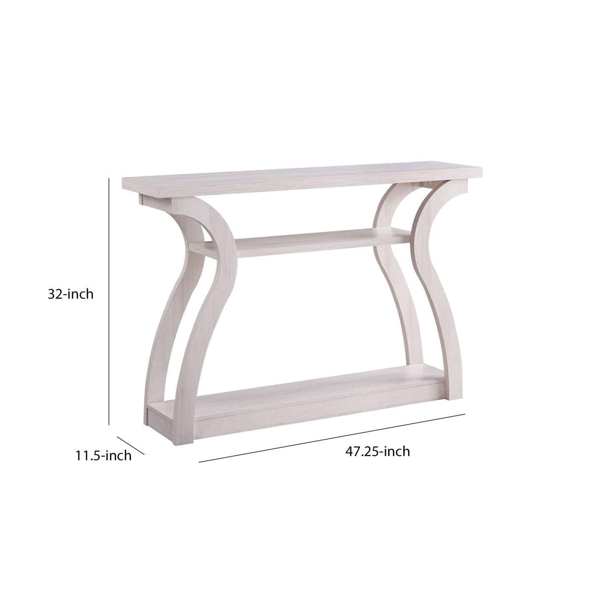 Rectangular Top Wooden Frame Console Table With 2 Bottom Shelves, Off White By Benzara | Console Tables | Modishstore - 5