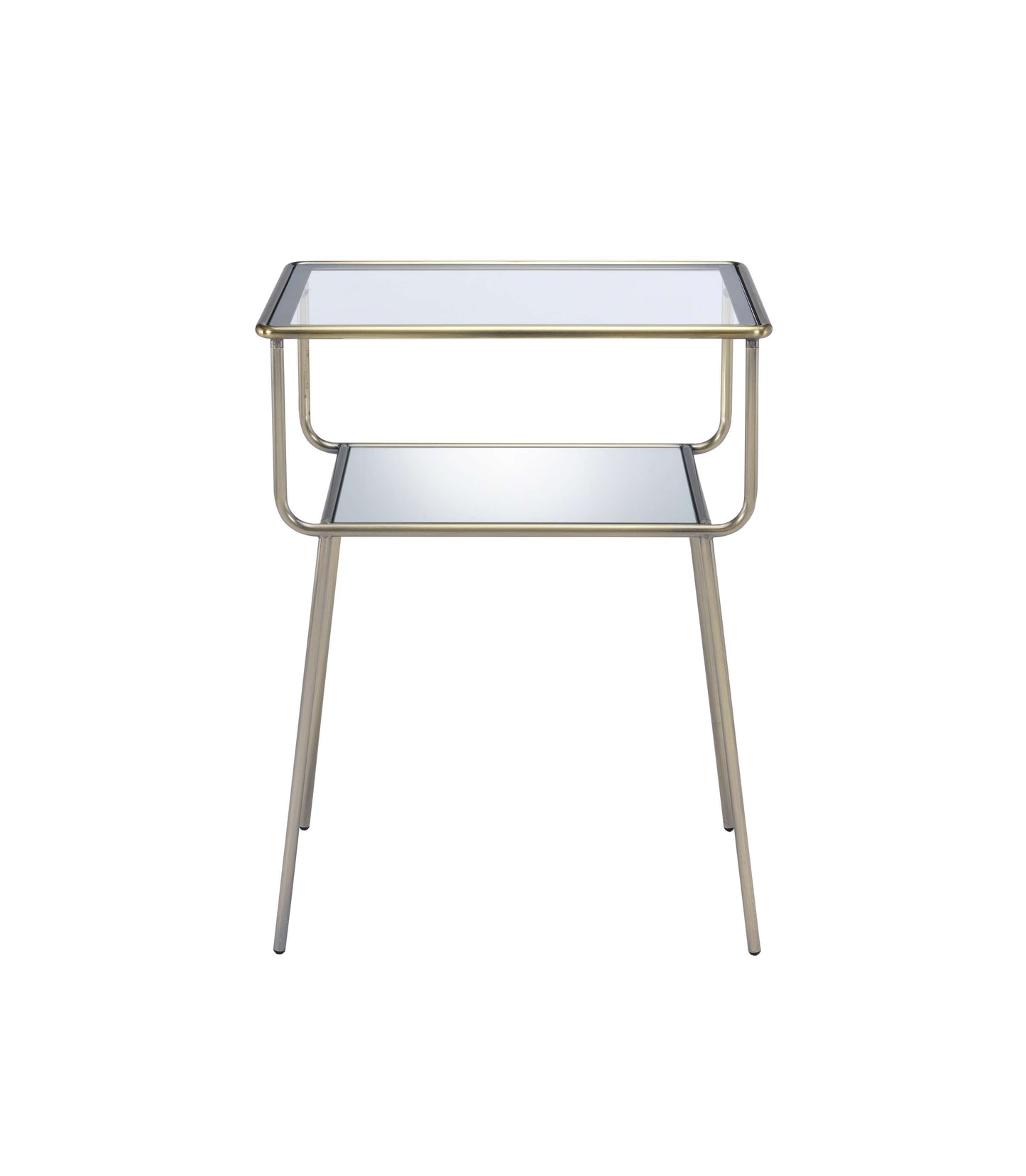 Glass Top End Table With Metal Frame And Open Bottom Shelf, Brass And Clear By Benzara | Side Tables | Modishstore - 5
