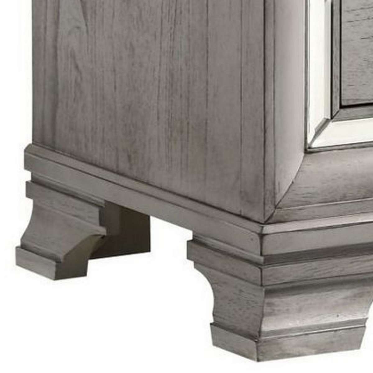 2 Drawer Nightstand With Mirror Accent And Bracket Feet, Light Gray By Benzara | Nightstands | Modishstore - 5