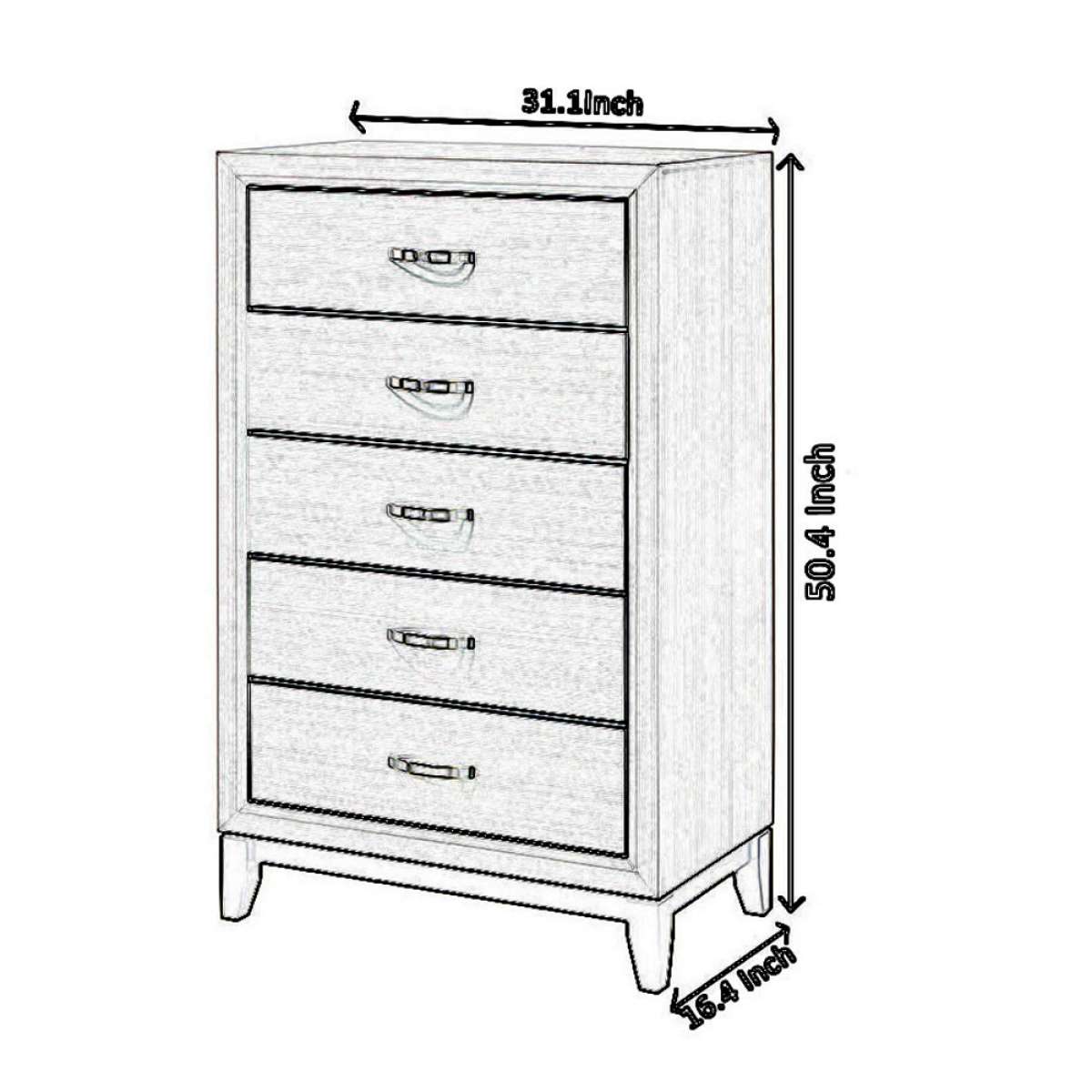 Transitional 5 Drawer Chest With Curved Handle And Chamfered Feet, White - Bm215345 By Benzara | Cabinets | Modishstore - 5
