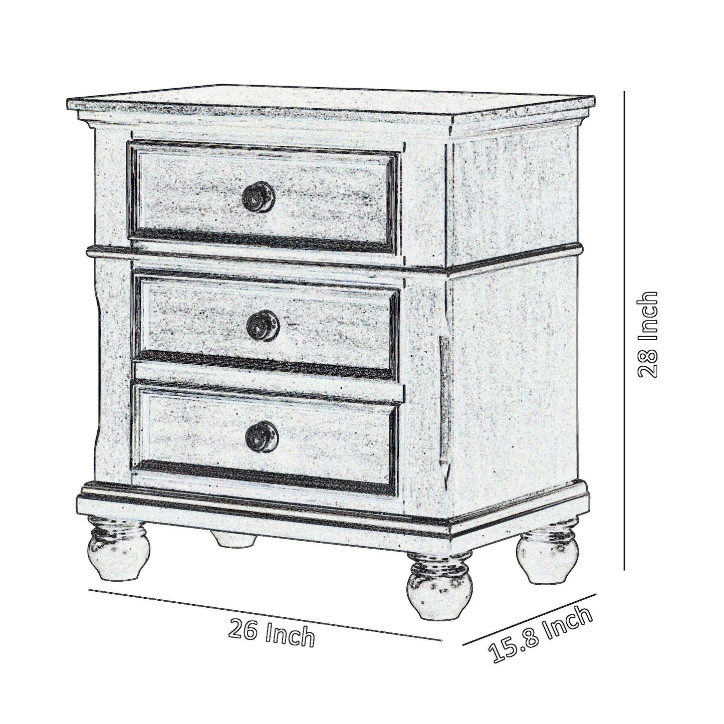 3 Drawer Wooden Nightstand With Molded Details And Metal Knobs, Brown - Bm215468 By Benzara | Nightstands | Modishstore - 5