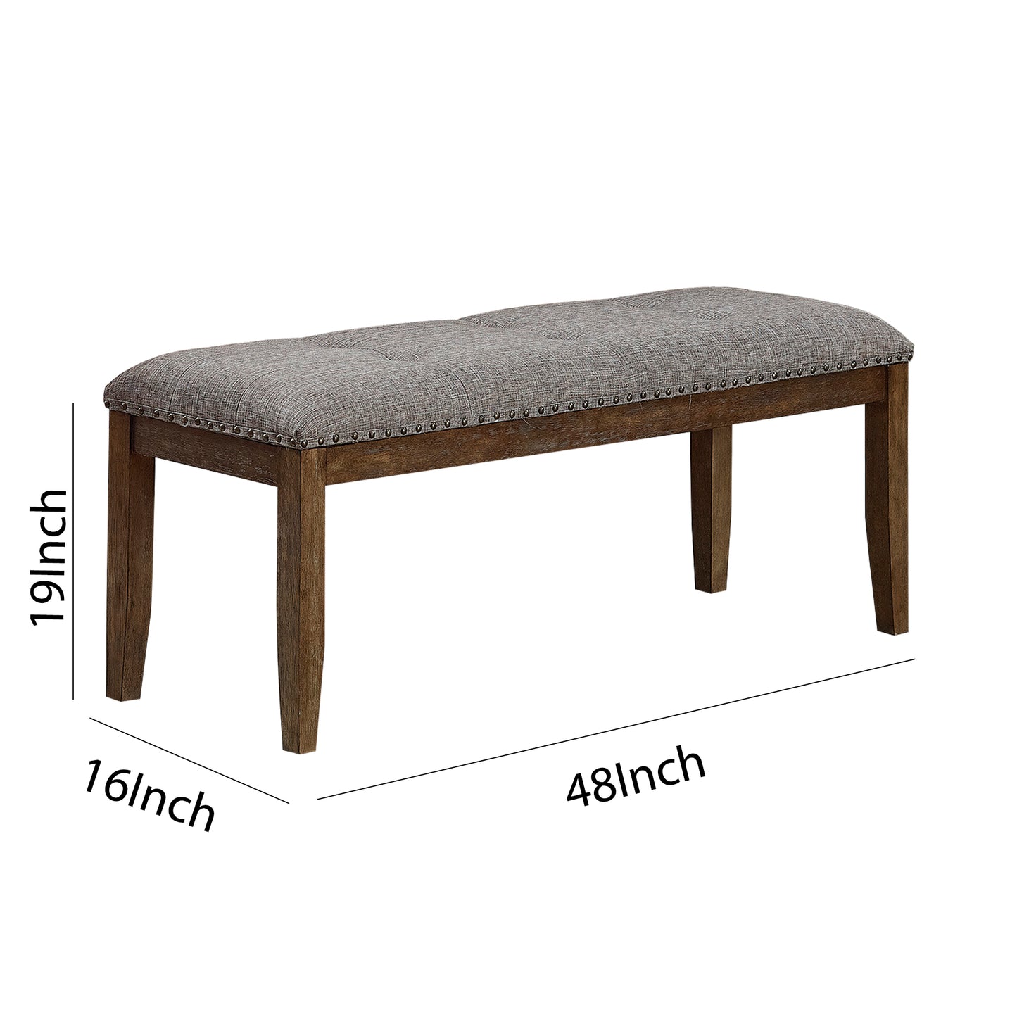 Nailhead Trim Fabric Upholstered Bench With Button Tufting, Brown And Gray By Benzara | Benches | Modishstore - 5