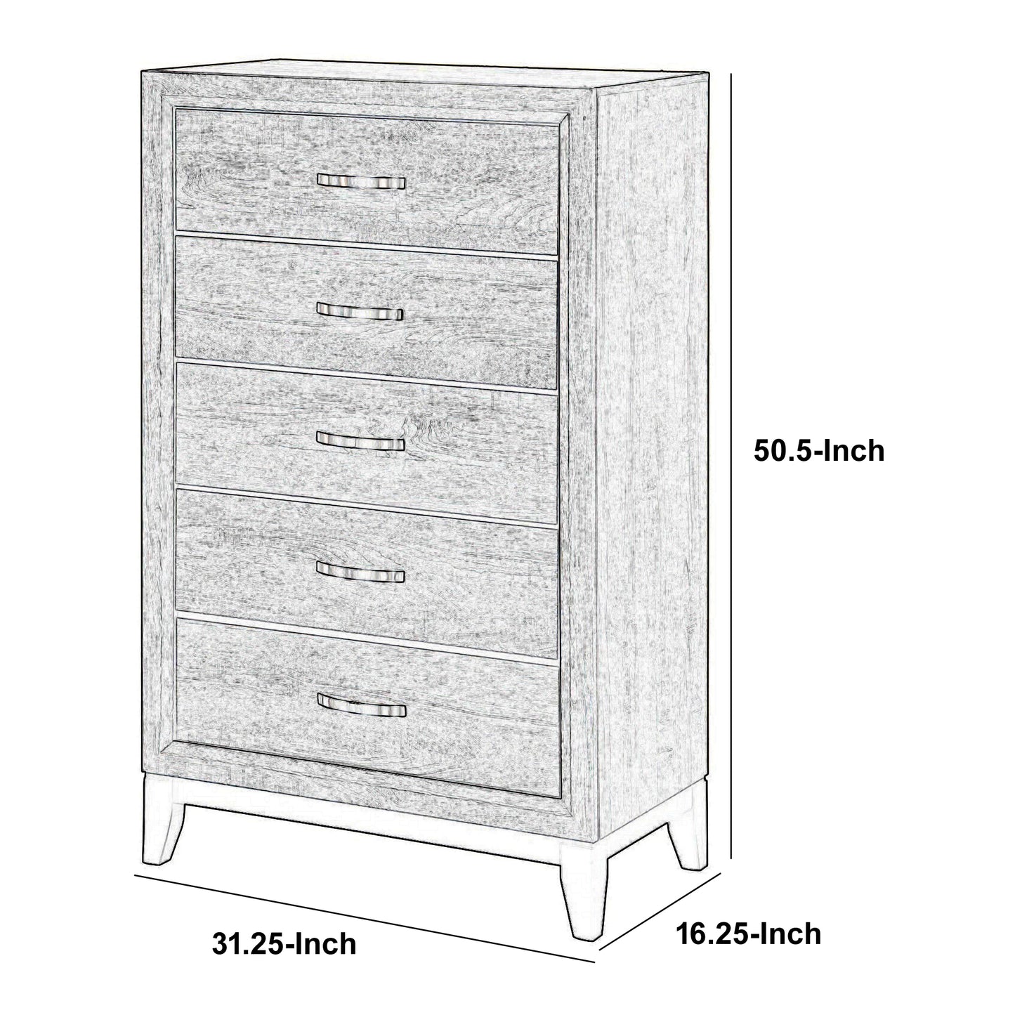 5 Drawer Transitional Chest With Chamfered Feet And Curved Handles, Gray By Benzara | Cabinets | Modishstore - 5