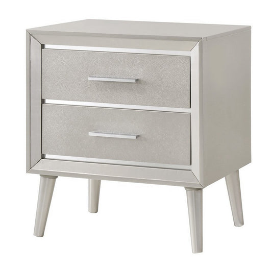 2 Drawer Contemporary Nightstand With Bar Handles And Splayed Legs, Silver By Benzara | Nightstands | Modishstore