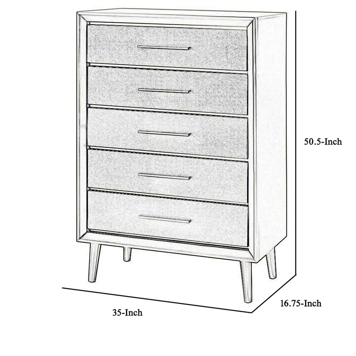 5 Drawer Contemporary Chest With Bar Handles And Splayed Legs, Silver By Benzara | Cabinets | Modishstore - 10