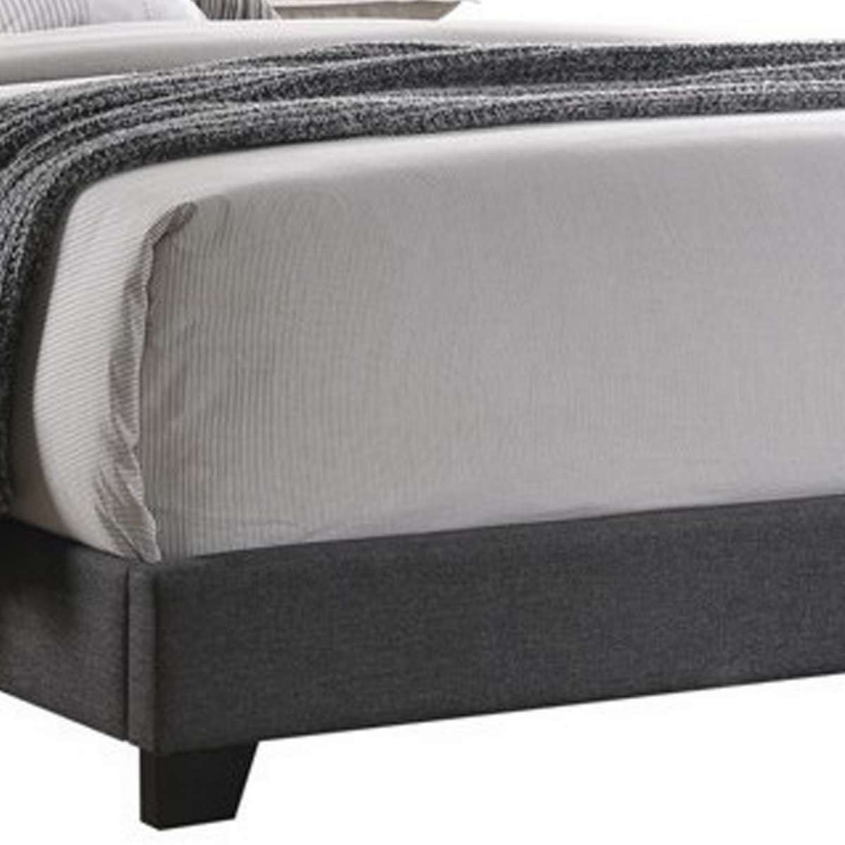 Fabric Upholstered Wooden Demi Wing Full Bed With Camelback Headboard, Gray By Benzara | Beds | Modishstore - 5