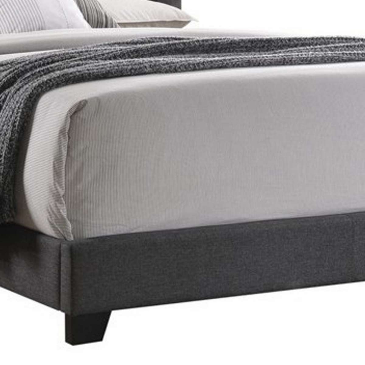 Fabric Upholstered Wooden Demi Wing Queen Bed With Camelback Headboard,Gray By Benzara | Beds | Modishstore - 4
