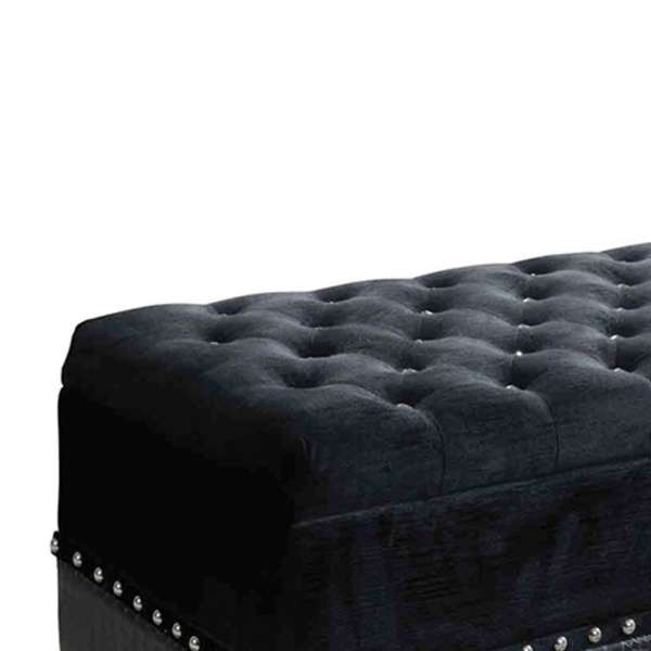 Leatherette Storage Bench With Nailhead Trims And Button Tufted Seat, Black By Benzara | Benches | Modishstore - 5