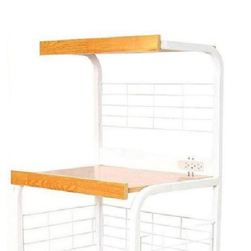 Wood And Metal Frame Microwave Cart With Power Outlet, White And Brown By Benzara | Bar Carts | Modishstore - 5