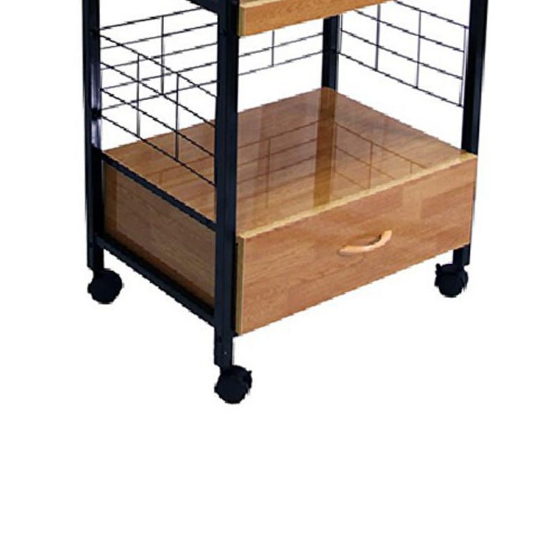 Wood And Metal Frame Microwave Cart With Power Outlet, Black And Brown By Benzara | Bar Carts |  Modishstore  - 2