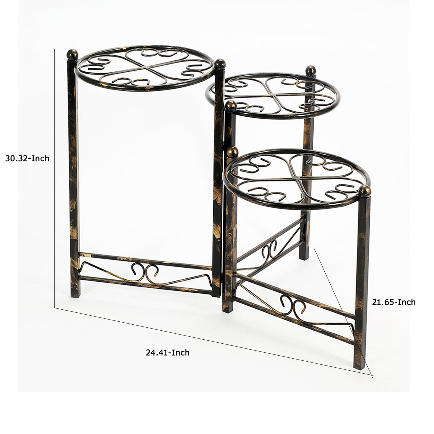 3 Tier Heart Clover Design Round Top Metal Plant Stand, Black By Benzara | Stands | Modishstore - 5