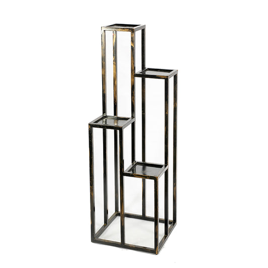 4 Tier Cast Iron Frame Plant Stand With Tubular Legs, Black And Gold By Benzara | Stands | Modishstore