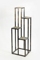 4 Tier Cast Iron Frame Plant Stand With Stone Topping, Black And Gold By Benzara