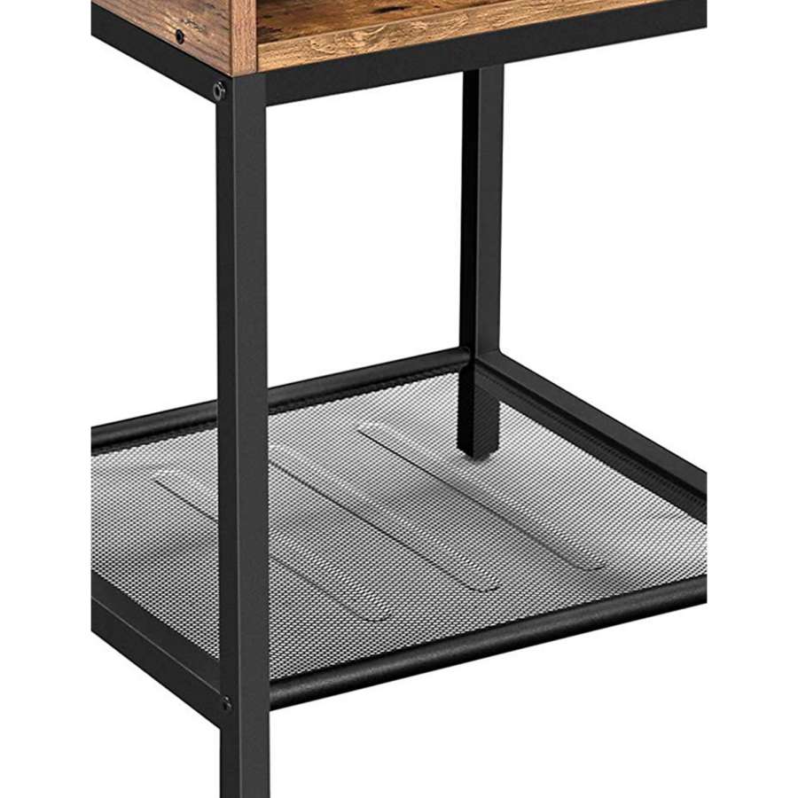 Wood And Metal Frame Nightstand With Mesh Shelf, Brown And Black By Benzara | Nightstands | Modishstore - 4
