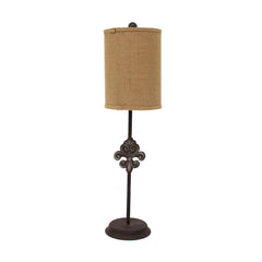 Metal Table Lamp With Cylindrical Drum Shade And Fleur De Lis Accent,Black By Benzara