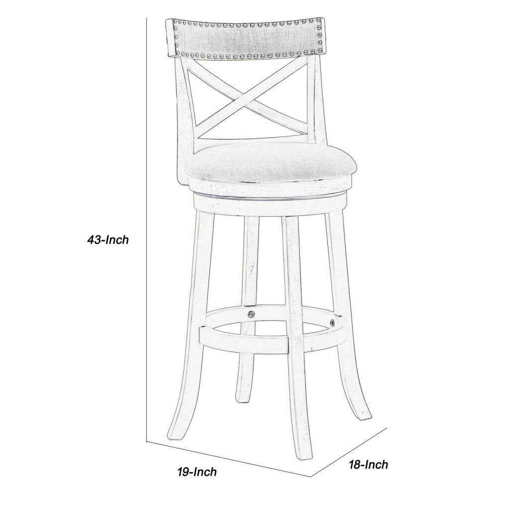 Curved X Shaped Back Swivel Barstool With Fabric Padded Seating, White By Benzara | Bar Stools | Modishstore - 5