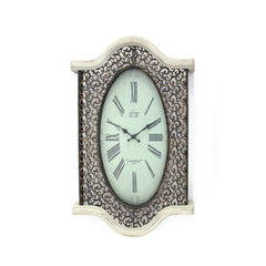 Wall Clock With Scalloped Wooden Top And Bottom, White By Benzara