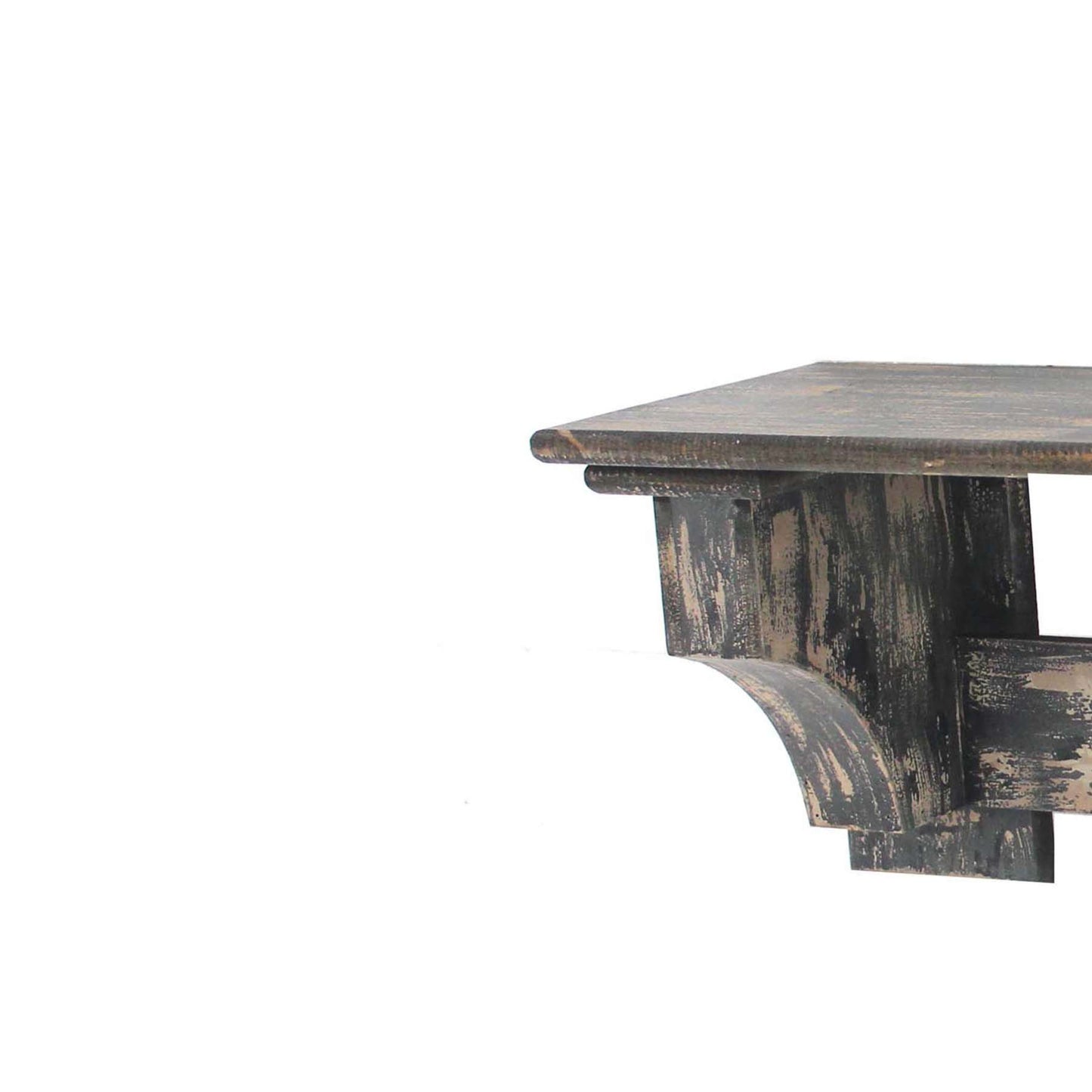 Wooden Wall Shelf With 4 Hooks And Carved Side Frames, Distressed Black By Benzara | Wall Shelf | Modishstore - 5