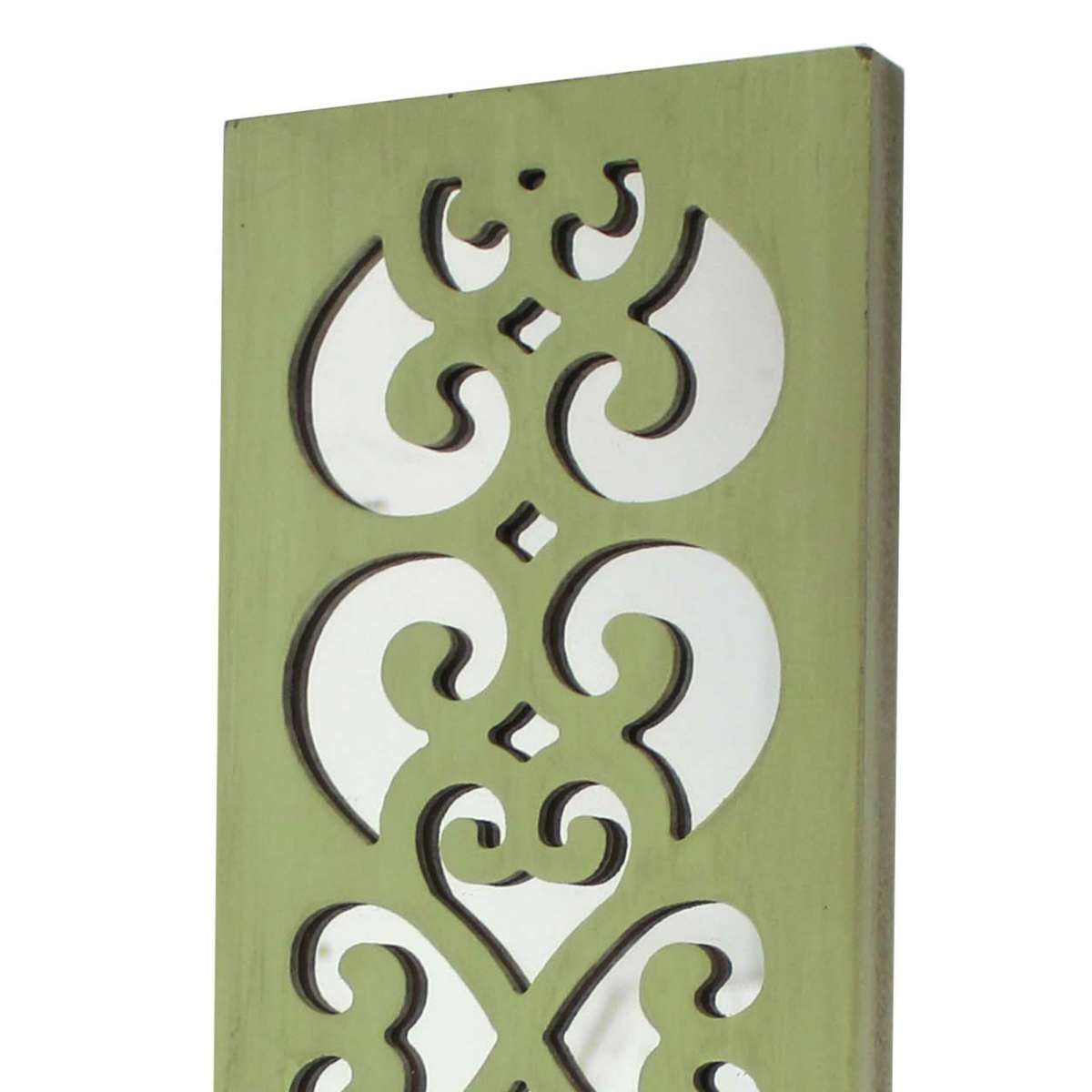 Quatrefoil Pattern Wooden Candle Holder With Mirror Insert, Green By Benzara | Candle Holders | Modishstore - 5