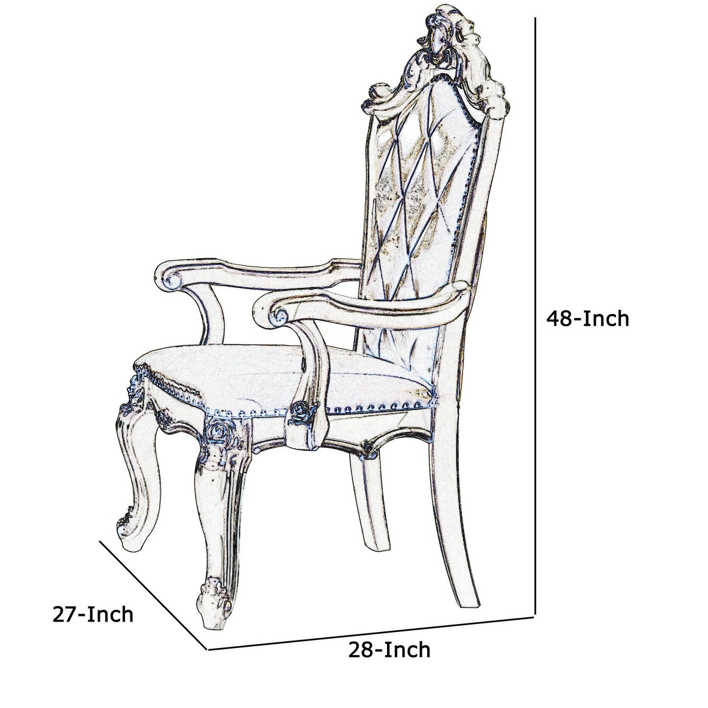 Wood And Leather Dining Chairs With Armrests, Set Of 2, White And Brown By Benzara | Dining Chairs | Modishstore - 5