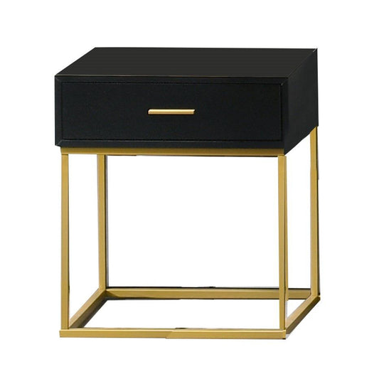 1 Drawer Wooden Nightstand With Metal Legs, Black And Gold By Benzara | Nightstands | Modishstore