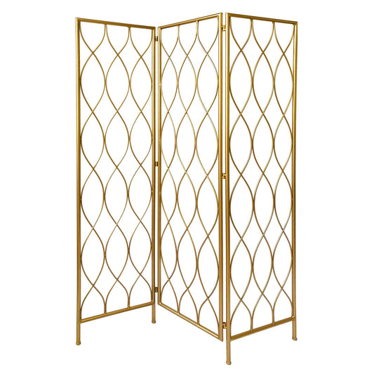 3 Panel Metal Frame Screen With Twisted Oval Design, Gold By Benzara | Room Divider |  Modishstore 