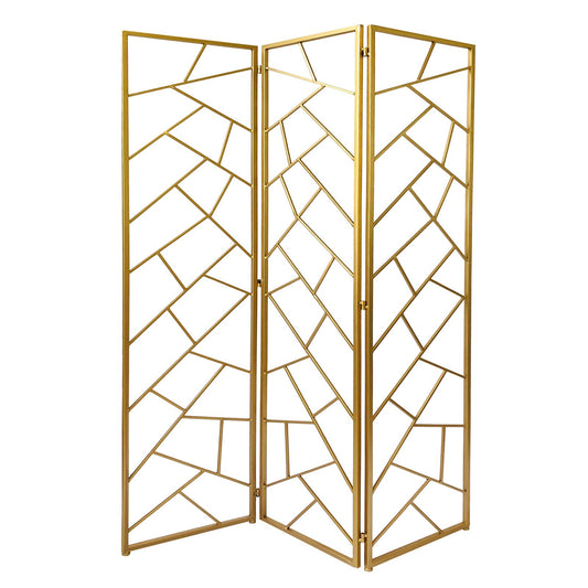 3 Panel Metal Frame Screen With Lattice Cut Out Design, Gold By Benzara | Room Divider |  Modishstore 