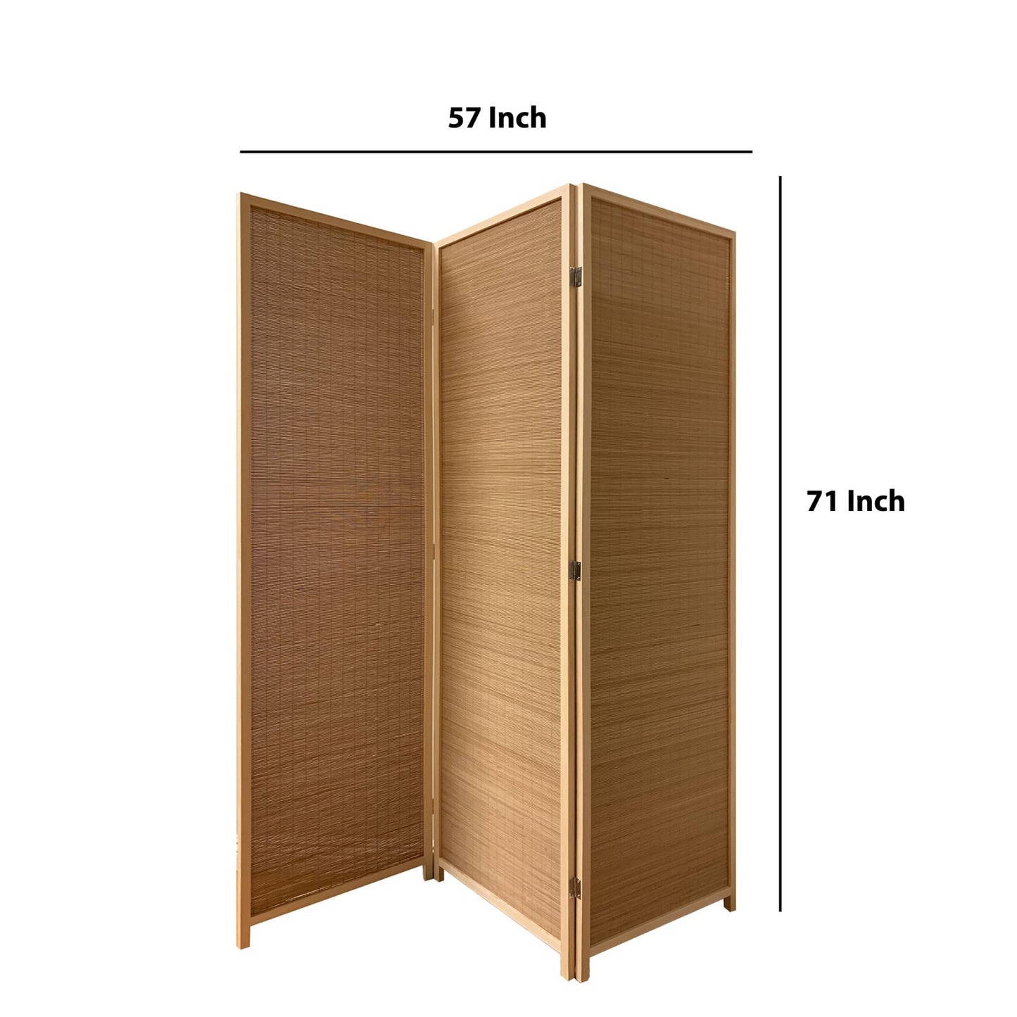 3 Panel Bamboo Shade Roll Room Divider, Natural Brown By Benzara | Room Divider |  Modishstore  - 2