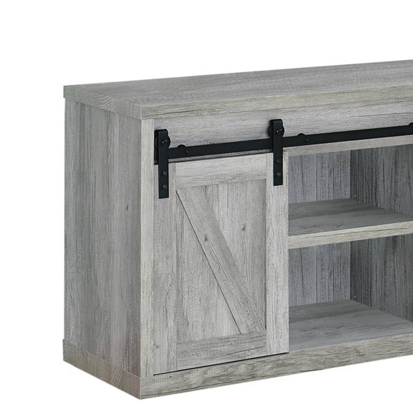 48 Inch Farmhouse Wooden Tv Console With 2 Sliding Barn Doors, Gray By Benzara | TV Stands | Modishstore - 5