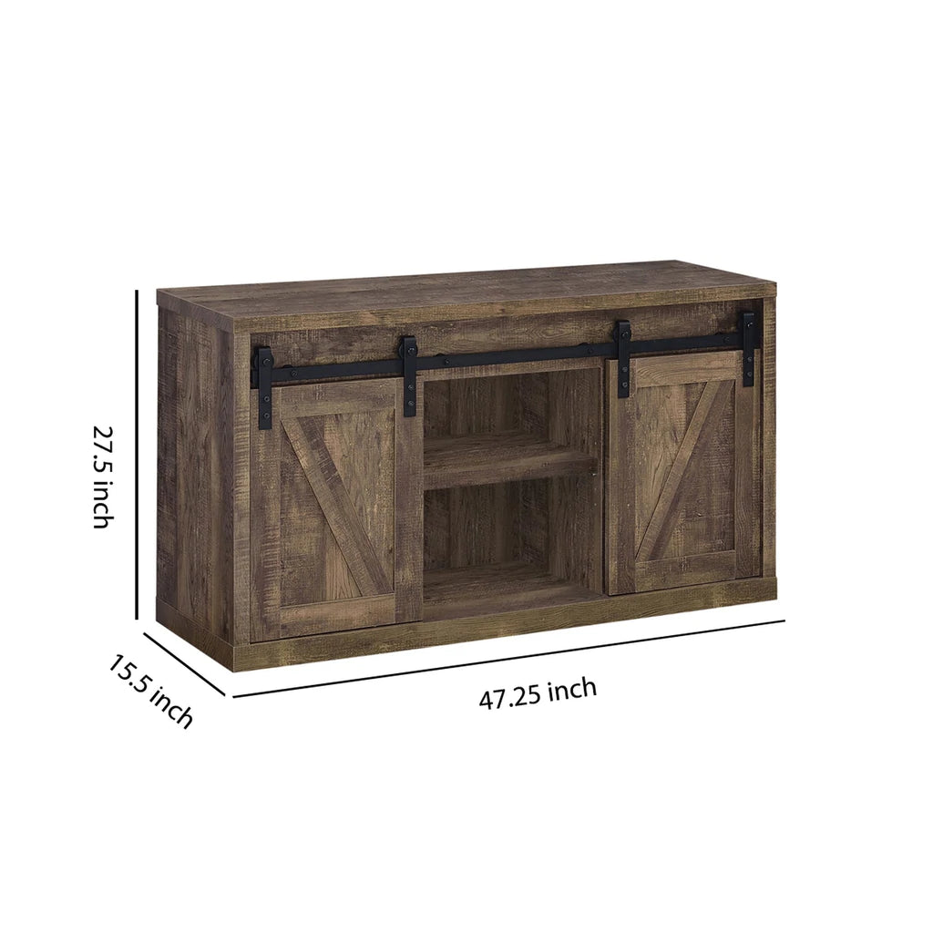 48 Inch Farmhouse Wooden Tv Console With 2 Sliding Barn Doors, Rustic Brown By Benzara | Cabinets | Modishstore - 5