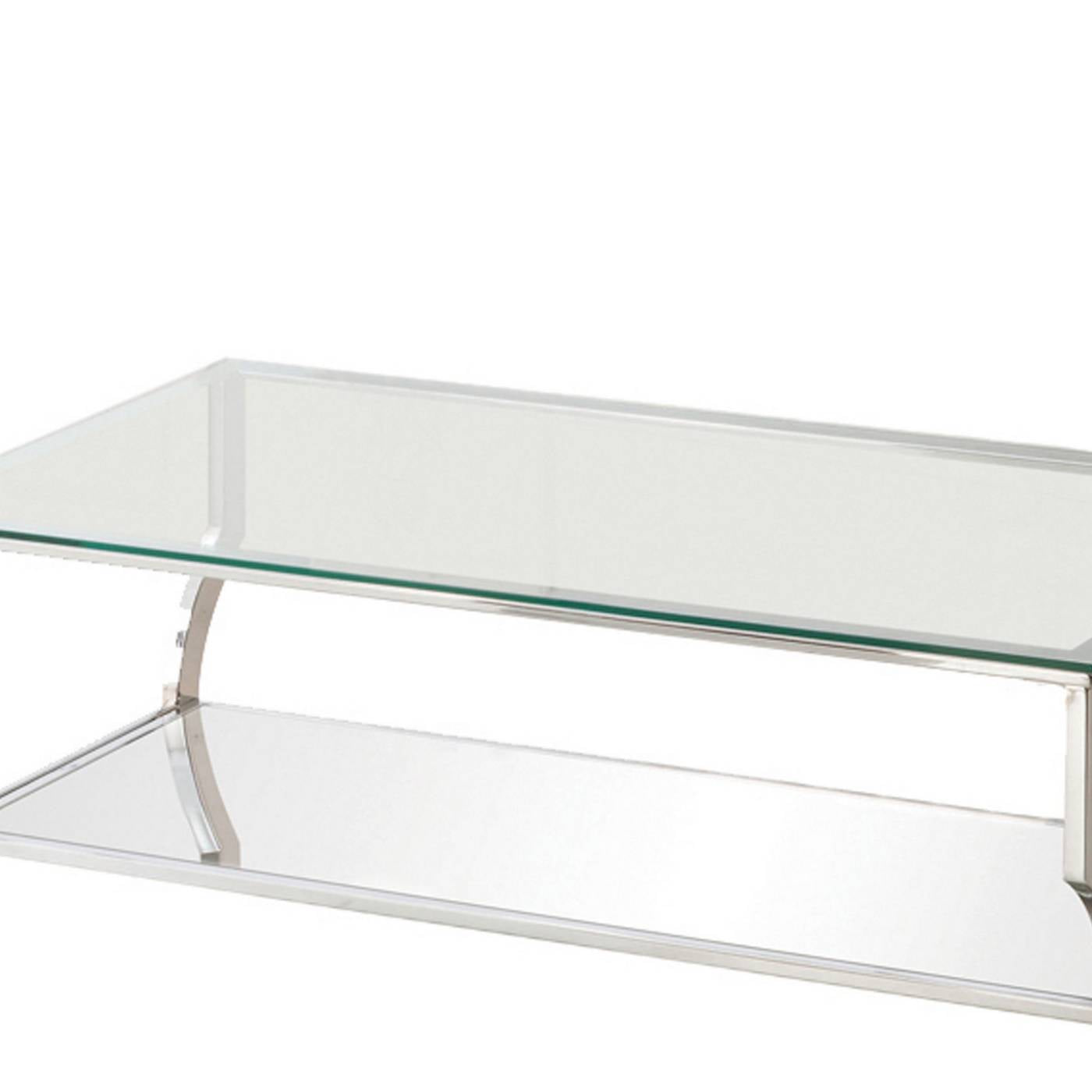 Glass Top Coffee Table With Metal Frame And Mirror Shelf, Chrome By Benzara | Coffee Tables | Modishstore - 5
