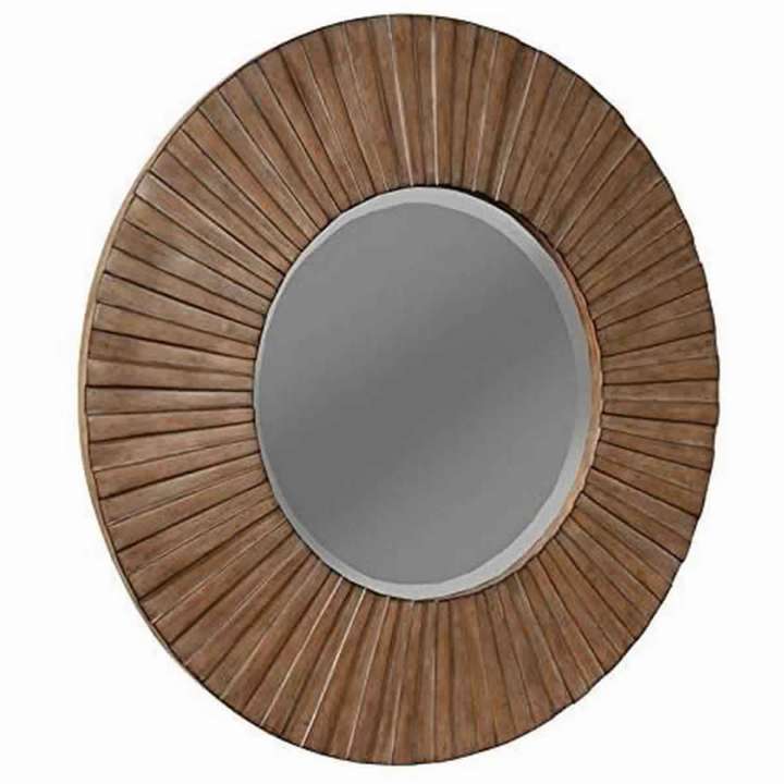 Transitional Sunburst Round Mirror With Wooden Frame, Brown By Benzara | Mirrors | Modishstore - 6