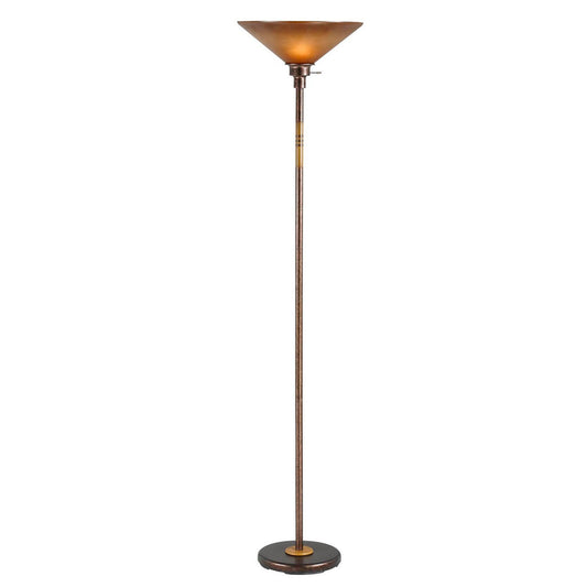 3 Way Torchiere Floor Lamp With Frosted Glass Shade And Stable Base, Bronze By Benzara | Desk Lamps | Modishstore