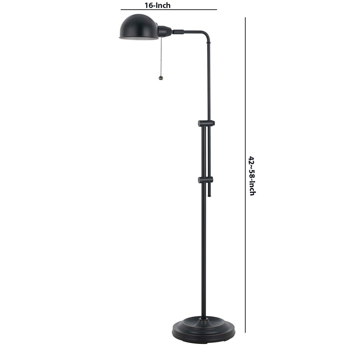 Adjustable Height Metal Pharmacy Lamp With Pull Chain Switch, Black By Benzara | Floor Lamps | Modishstore - 5