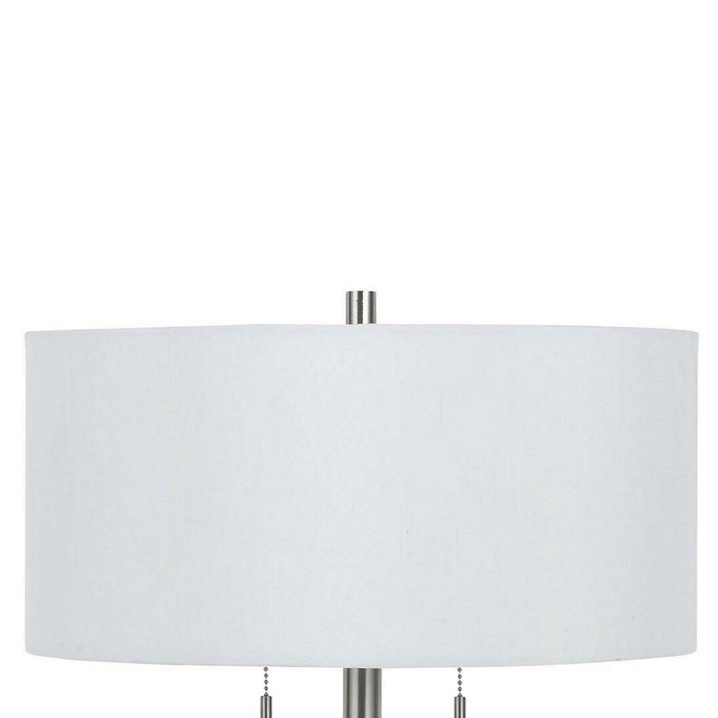 Metal Body Table Lamp With Fabric Drum Shade And Pull Chain Switch, Silver By Benzara | Table Lamps | Modishstore - 5