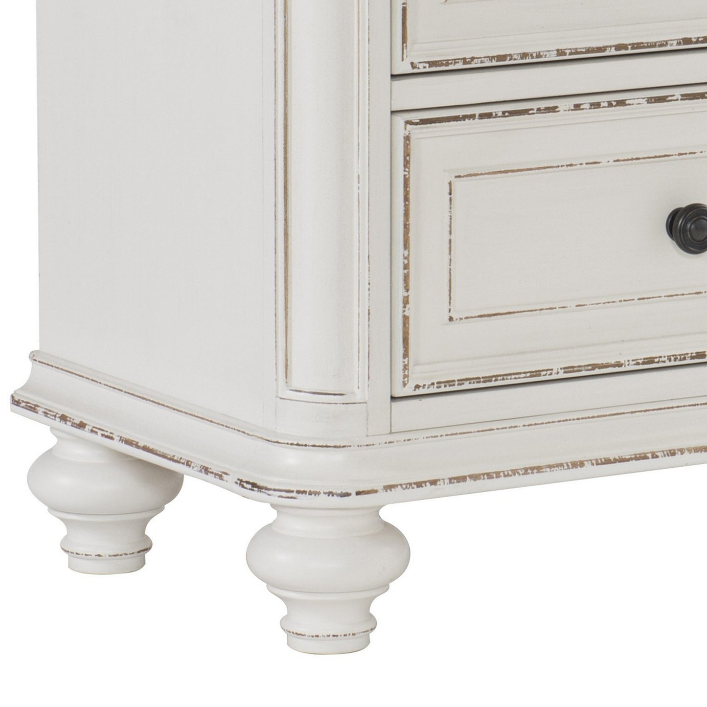 2 Drawer Wooden Nightstand With Distressed Details, Antique White And Brown By Benzara | Nightstands | Modishstore - 5