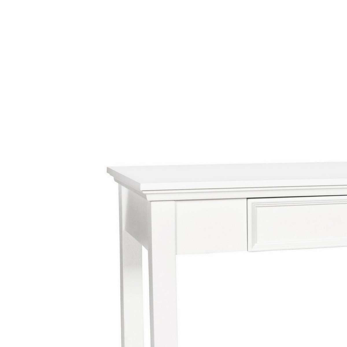 Single Drawer Wooden Desk With Metal Ring Pull And Tapered Legs, White By Benzara | Desks | Modishstore - 5