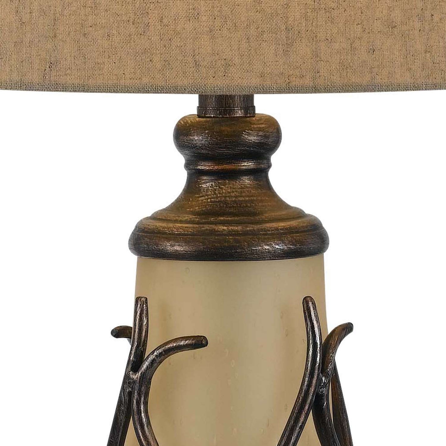 3 Way Table Tamp With Frosted Glass Body And Fabric Shade, Beige And Bronze By Benzara | Table Lamps | Modishstore - 5