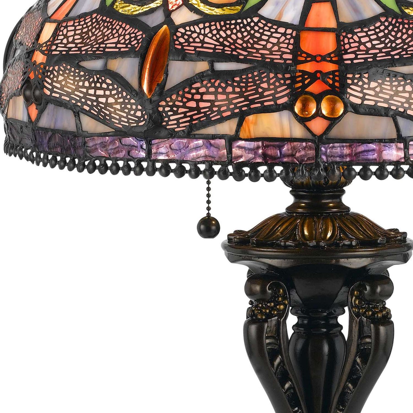Tiffany Table Lamp With Metal Body And Dragonfly Design Shade, Multicolor By Benzara | Table Lamps | Modishstore - 5