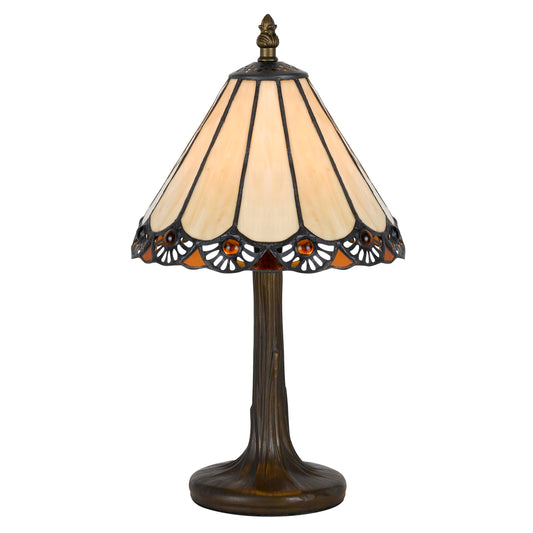 Tree Like Metal Body Tiffany Table Lamp With Conical Shade,Bronze And Beige By Benzara | Desk Lamps | Modishstore