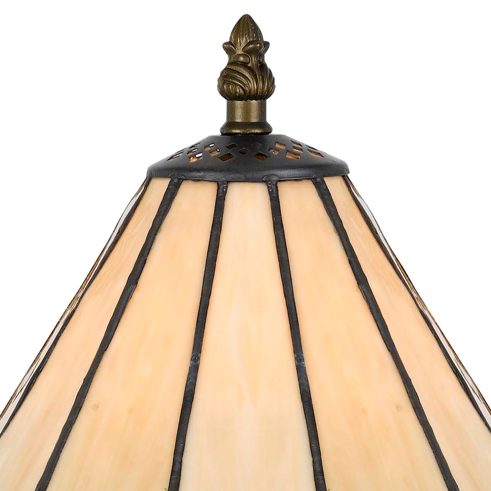 Tree Like Metal Body Tiffany Table Lamp With Conical Shade,Bronze And Beige By Benzara | Desk Lamps | Modishstore - 3