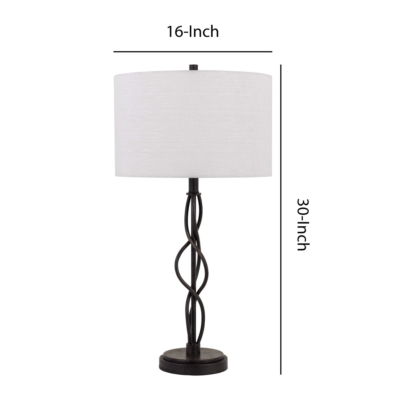 Round Fabric Shade Table Lamp With Metal Spiral Design Base,White And Black By Benzara | Desk Lamps | Modishstore - 5