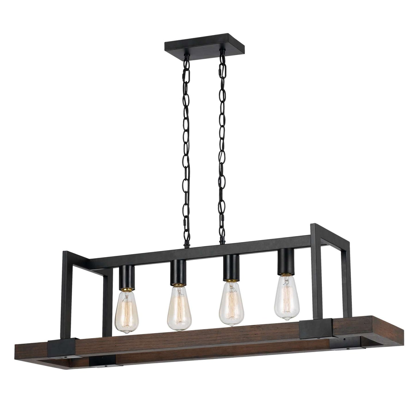 60 X 4 Watt Wood And Metal Chandelier With 6 Foot Chain, Brown And Black By Benzara | Chandeliers | Modishstore